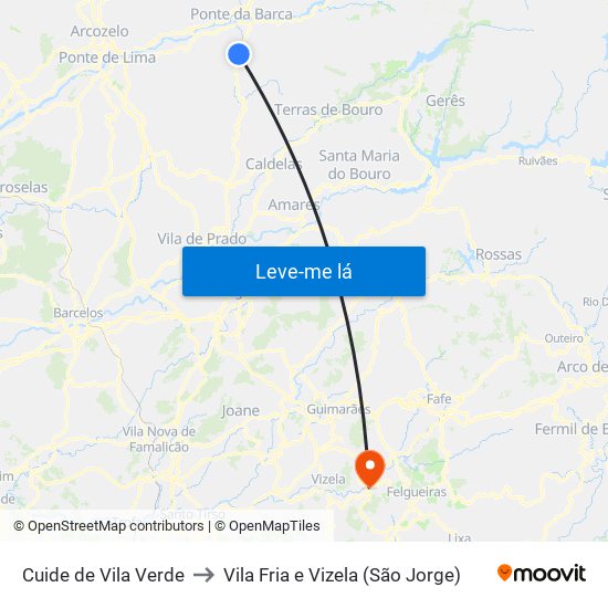 Cuide de Vila Verde to Vila Fria e Vizela (São Jorge) map