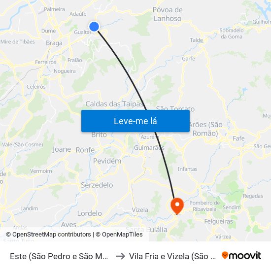 Este (São Pedro e São Mamede) to Vila Fria e Vizela (São Jorge) map