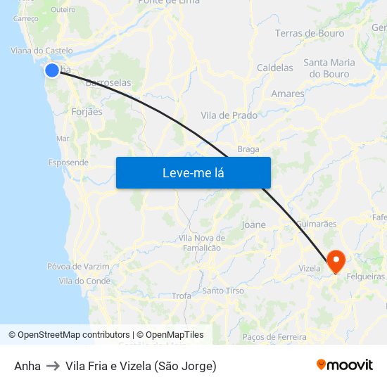 Anha to Vila Fria e Vizela (São Jorge) map