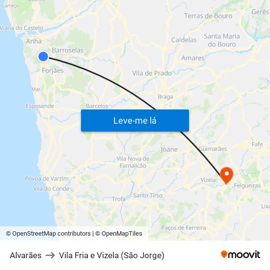 Alvarães to Vila Fria e Vizela (São Jorge) map