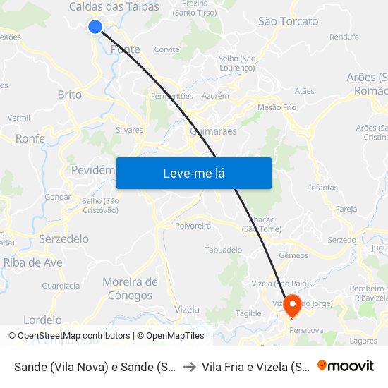 Sande (Vila Nova) e Sande (São Clemente) to Vila Fria e Vizela (São Jorge) map