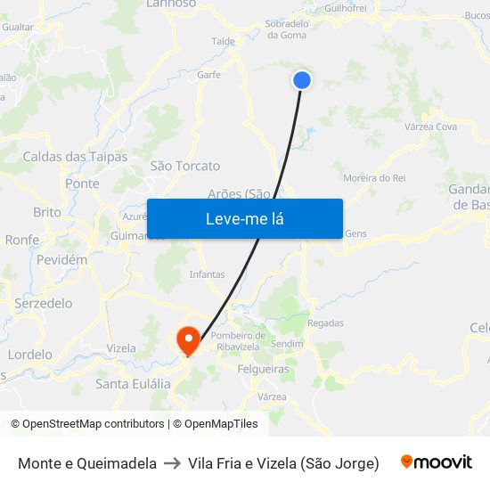 Monte e Queimadela to Vila Fria e Vizela (São Jorge) map