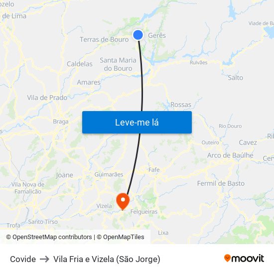 Covide to Vila Fria e Vizela (São Jorge) map