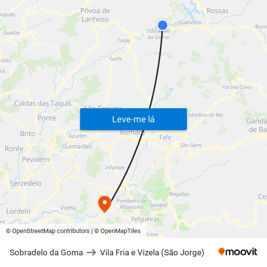 Sobradelo da Goma to Vila Fria e Vizela (São Jorge) map