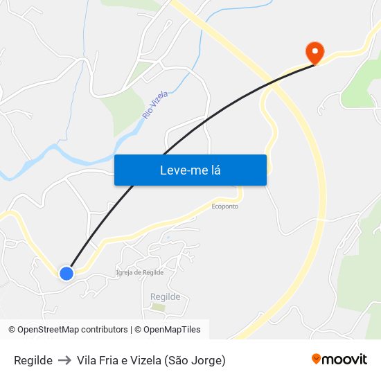 Regilde to Vila Fria e Vizela (São Jorge) map