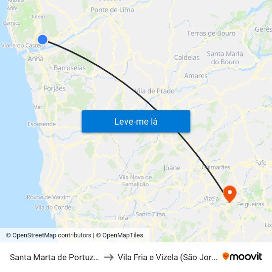 Santa Marta de Portuzelo to Vila Fria e Vizela (São Jorge) map