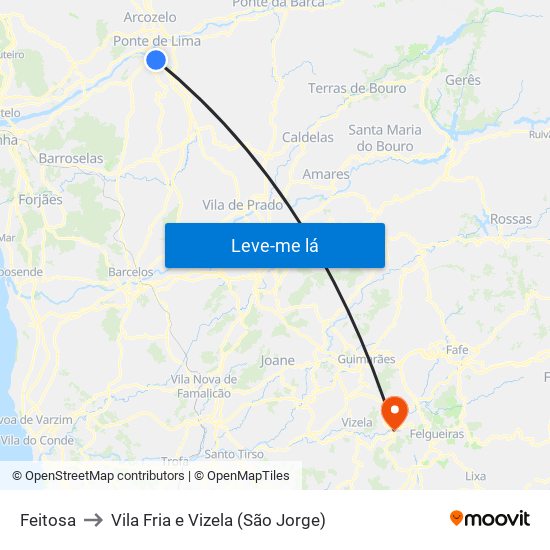 Feitosa to Vila Fria e Vizela (São Jorge) map