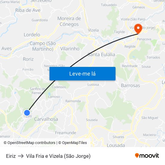 Eiriz to Vila Fria e Vizela (São Jorge) map