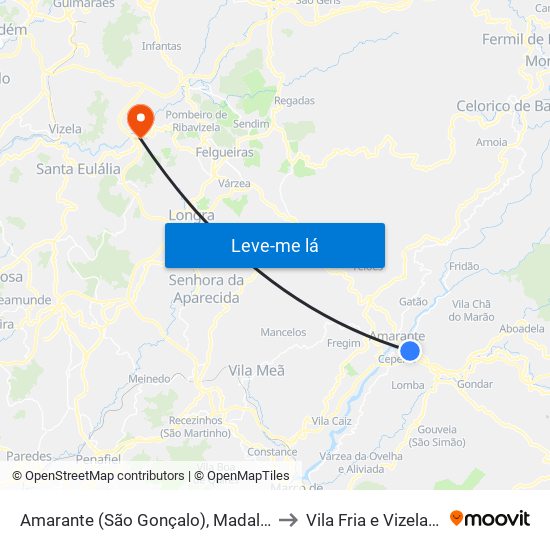 Amarante (São Gonçalo), Madalena, Cepelos e Gatão to Vila Fria e Vizela (São Jorge) map