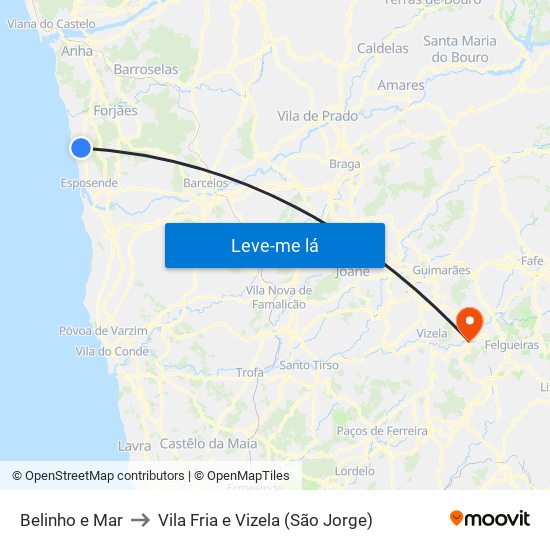 Belinho e Mar to Vila Fria e Vizela (São Jorge) map