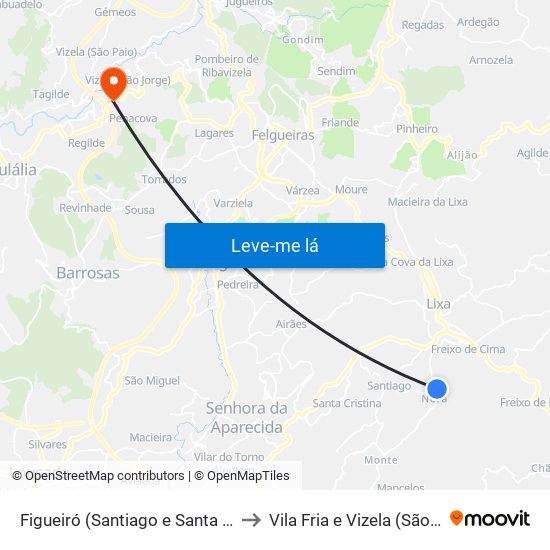 Figueiró (Santiago e Santa Cristina) to Vila Fria e Vizela (São Jorge) map