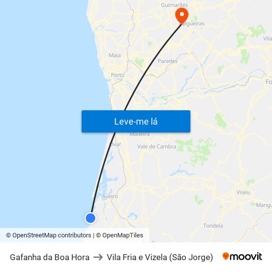 Gafanha da Boa Hora to Vila Fria e Vizela (São Jorge) map