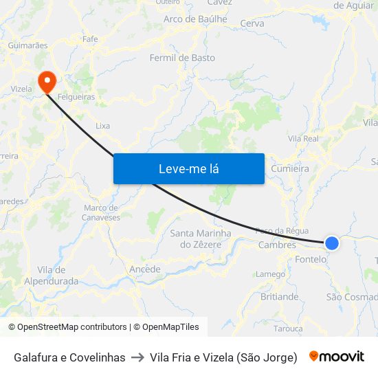 Galafura e Covelinhas to Vila Fria e Vizela (São Jorge) map