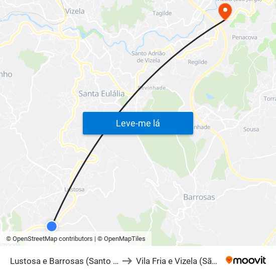 Lustosa e Barrosas (Santo Estêvão) to Vila Fria e Vizela (São Jorge) map