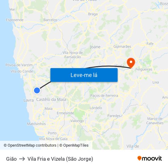 Gião to Vila Fria e Vizela (São Jorge) map