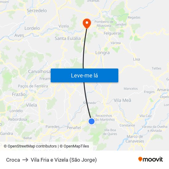 Croca to Vila Fria e Vizela (São Jorge) map