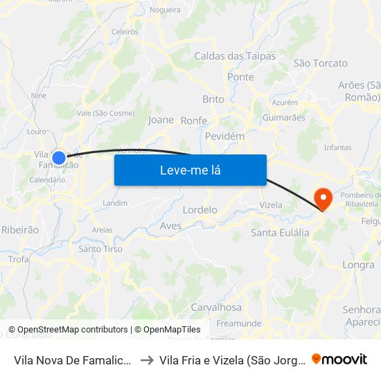 Vila Nova De Famalicão to Vila Fria e Vizela (São Jorge) map