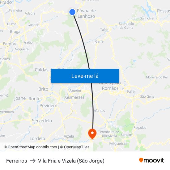 Ferreiros to Vila Fria e Vizela (São Jorge) map