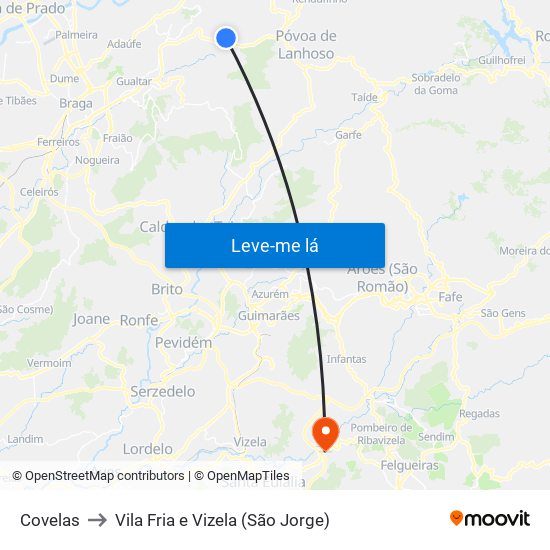 Covelas to Vila Fria e Vizela (São Jorge) map