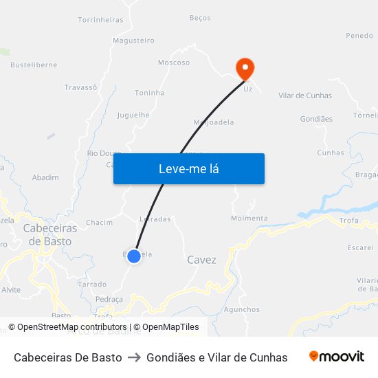 Cabeceiras De Basto to Gondiães e Vilar de Cunhas map