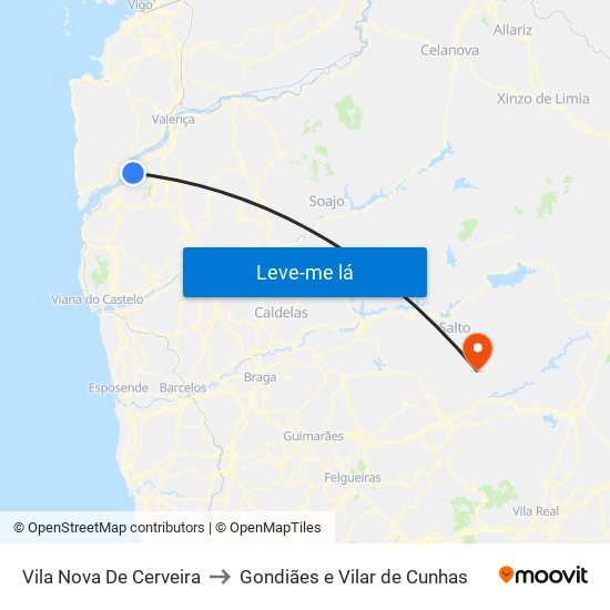 Vila Nova De Cerveira to Gondiães e Vilar de Cunhas map