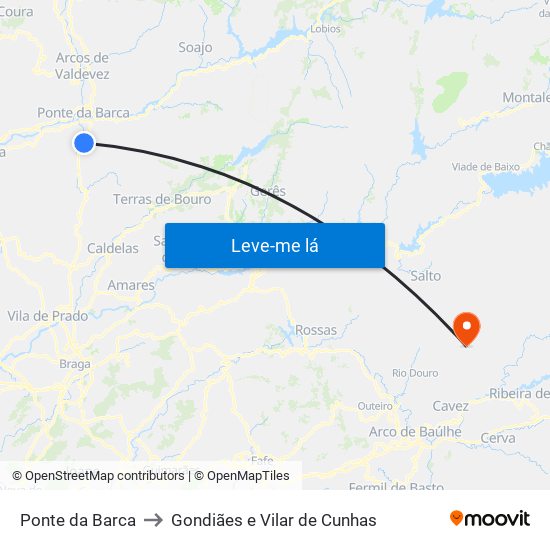 Ponte da Barca to Gondiães e Vilar de Cunhas map