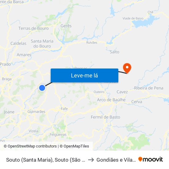 Souto (Santa Maria), Souto (São Salvador) e Gondomar to Gondiães e Vilar de Cunhas map