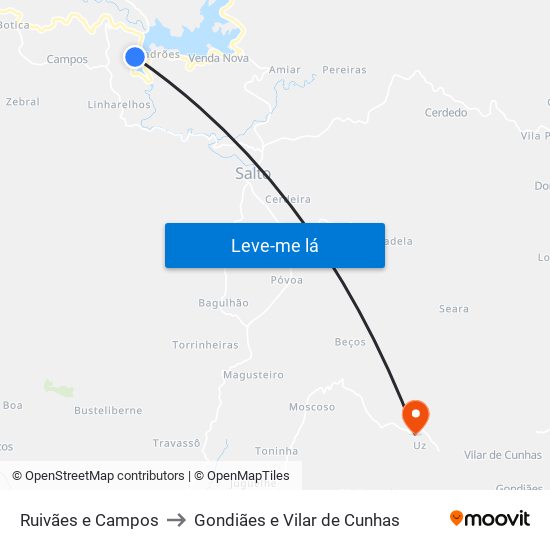 Ruivães e Campos to Gondiães e Vilar de Cunhas map