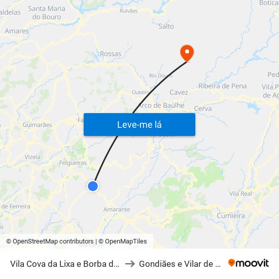 Vila Cova da Lixa e Borba de Godim to Gondiães e Vilar de Cunhas map