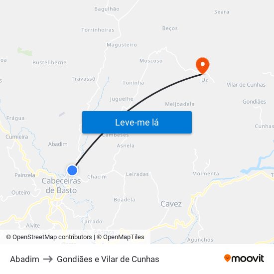 Abadim to Gondiães e Vilar de Cunhas map