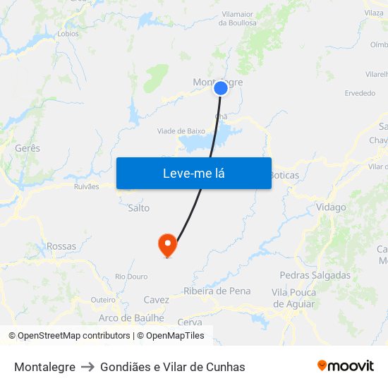 Montalegre to Gondiães e Vilar de Cunhas map