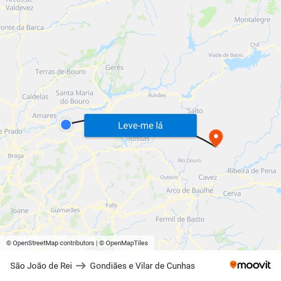 São João de Rei to Gondiães e Vilar de Cunhas map