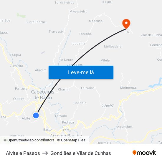 Alvite e Passos to Gondiães e Vilar de Cunhas map