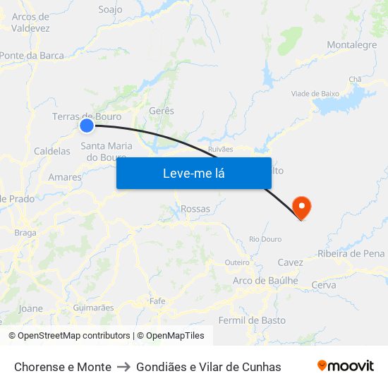 Chorense e Monte to Gondiães e Vilar de Cunhas map