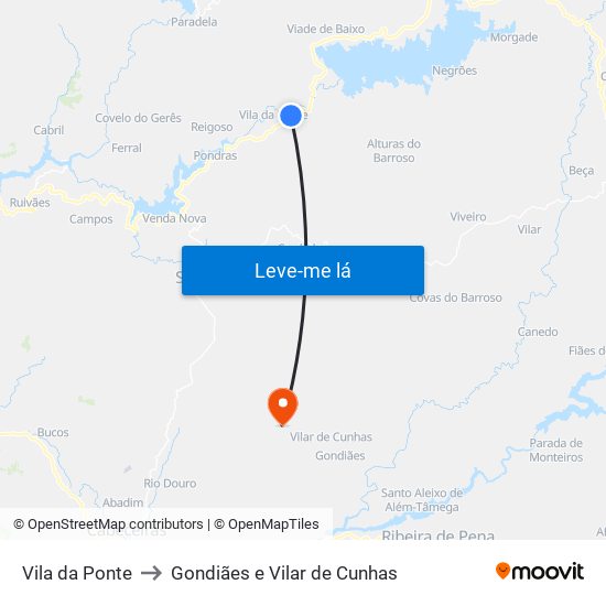 Vila da Ponte to Gondiães e Vilar de Cunhas map