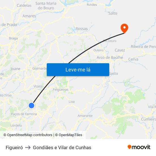 Figueiró to Gondiães e Vilar de Cunhas map