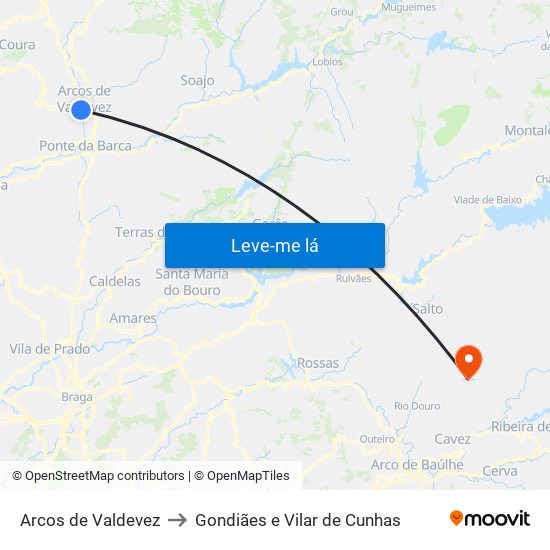 Arcos de Valdevez to Gondiães e Vilar de Cunhas map