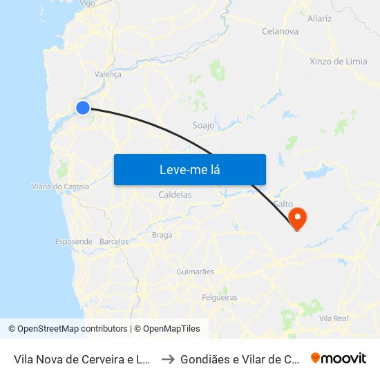 Vila Nova de Cerveira e Lovelhe to Gondiães e Vilar de Cunhas map