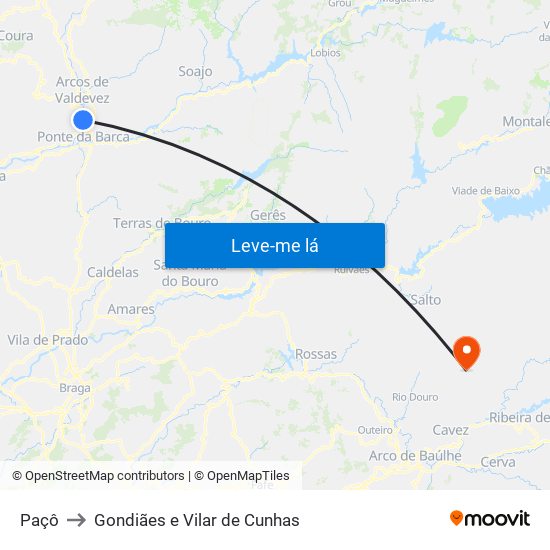 Paçô to Gondiães e Vilar de Cunhas map