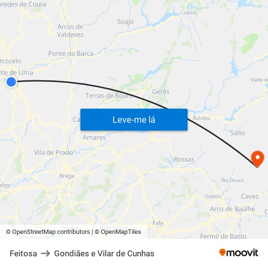 Feitosa to Gondiães e Vilar de Cunhas map