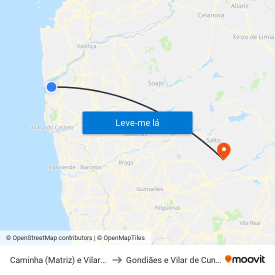 Caminha (Matriz) e Vilarelho to Gondiães e Vilar de Cunhas map