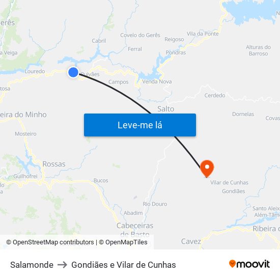 Salamonde to Gondiães e Vilar de Cunhas map