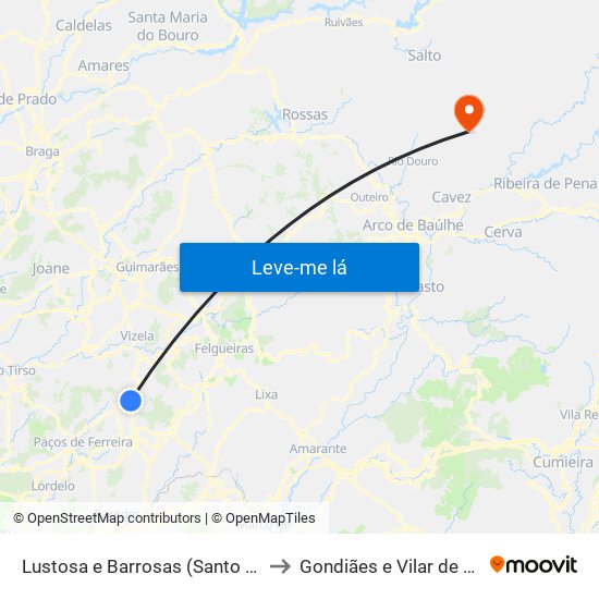 Lustosa e Barrosas (Santo Estêvão) to Gondiães e Vilar de Cunhas map