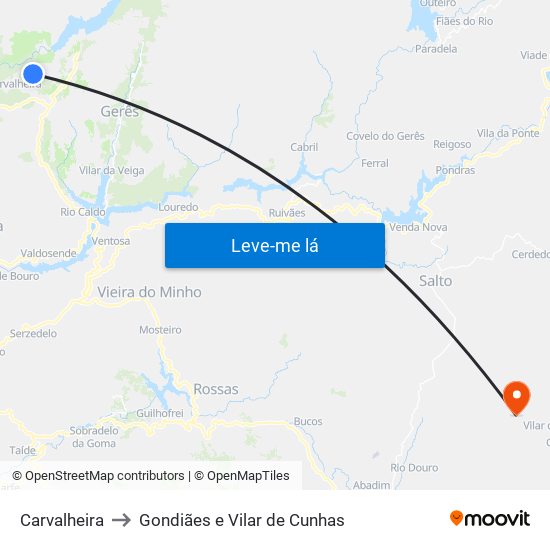 Carvalheira to Gondiães e Vilar de Cunhas map