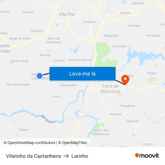 Vilarinho da Castanheira to Larinho map