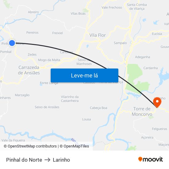 Pinhal do Norte to Larinho map