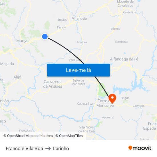 Franco e Vila Boa to Larinho map