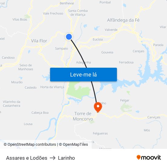 Assares e Lodões to Larinho map