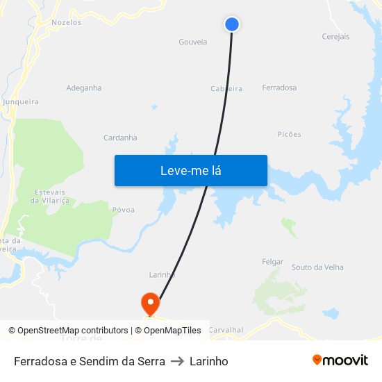 Ferradosa e Sendim da Serra to Larinho map