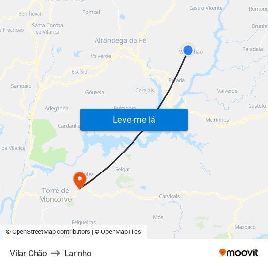 Vilar Chão to Larinho map